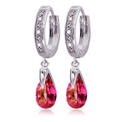 ALARRI 2.53 Carat 14K Solid White Gold Hoop Earrings Diamond Pink Topaz