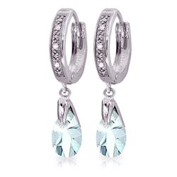 ALARRI 2.53 Carat 14K Solid White Gold Hoop Earrings Diamond Aquamarine