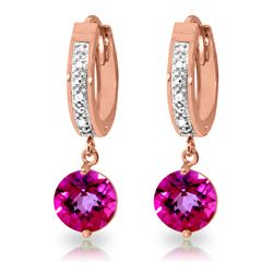 ALARRI 3.28 Carat 14K Solid Rose Gold Diamond Round Pink Topaz Drop Hoops