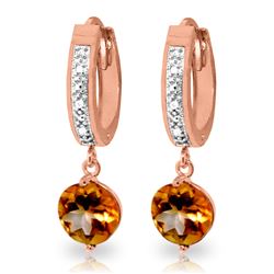 ALARRI 2.53 Carat 14K Solid Rose Gold Diamond Round Citrine Drop Hoops