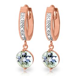 ALARRI 2.28 Carat 14K Solid Rose Gold Diamond Round Aquamarine Drop Hoops