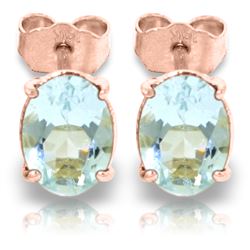 ALARRI 1.8 Carat 14K Solid Rose Gold Stud Earrings Natural Aquamarine