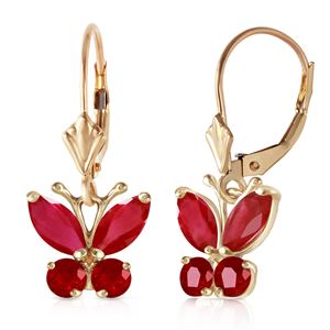 ALARRI 1.24 Carat 14K Solid Gold Butterfly Earrings Natural Ruby