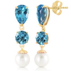 ALARRI 10.5 Carat 14K Solid Gold La Vie Blue Topaz Pearl Earrings