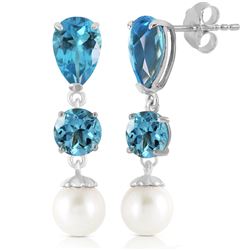 ALARRI 10.5 Carat 14K Solid White Gold Burning Up Blue Topaz Pearl Earrings