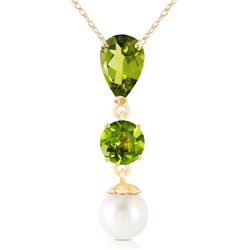 ALARRI 5.25 Carat 14K Solid Gold Flaming Heart Peridot Pearl Necklace