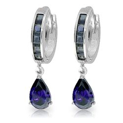 ALARRI 4.55 Carat 14K Solid White Gold Hoop Huggie Earrings Sapphire