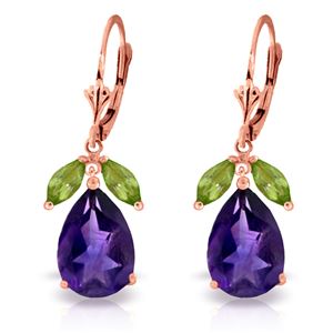 ALARRI 13 CTW 14K Solid Rose Gold Leverback Earrings Peridot Amethyst