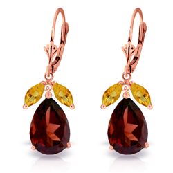 ALARRI 13 Carat 14K Solid Rose Gold Leverback Earrings Citrine Garnet