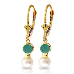 ALARRI 5.2 Carat 14K Solid Gold Leverback Earrings Pearl Emerald