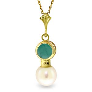 ALARRI 2.48 Carat 14K Solid Gold Necklace Emerald Pearl