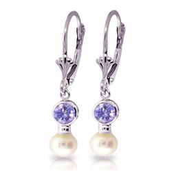 ALARRI 5.2 Carat 14K Solid White Gold Leverback Earrings Pearl Tanzanite