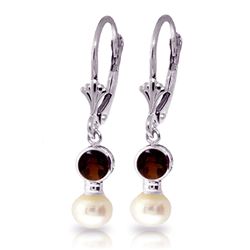 ALARRI 5.2 CTW 14K Solid White Gold Leverback Earrings Pearl Garnet