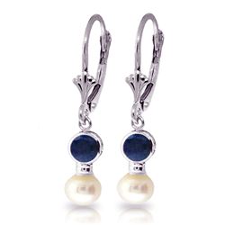 ALARRI 5.2 CTW 14K Solid White Gold Leverback Earrings Pearl Sapphire