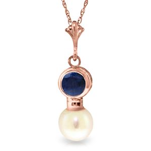 ALARRI 14K Solid Rose Gold Necklace w/ Sapphire & Pearl