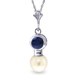 ALARRI 2.48 Carat 14K Solid White Gold Necklace Sapphire Pearl