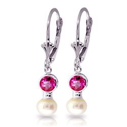 ALARRI 2.7 Carat 14K Solid White Gold Leverback Earrings Pearl Pink Topaz