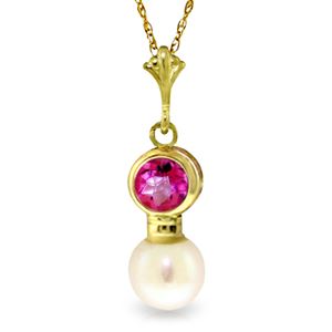 ALARRI 1.23 Carat 14K Solid Gold Reinvention Pink Topaz Pearl Necklace