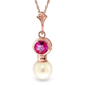 ALARRI 14K Solid Rose Gold Necklace w/ Pink Topaz & Pearl