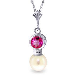 ALARRI 1.23 Carat 14K Solid White Gold Une Valse Pink Topaz Pearl Necklace