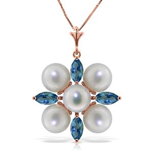 ALARRI 6.3 Carat 14K Solid Rose Gold Snowflake Pearl Blue Topaz Necklace
