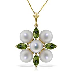 ALARRI 6.3 Carat 14K Solid Gold Fear No More Peridot Pearl Necklace