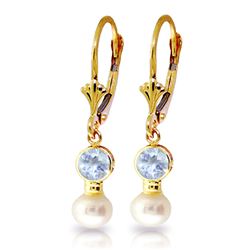 ALARRI 2.7 CTW 14K Solid Gold Leverback Earrings Pearl Aquamarine