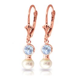 ALARRI 2.7 CTW 14K Solid Rose Gold Leverback Earrings Pearl Aquamarine