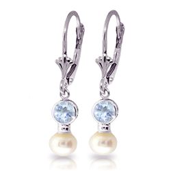 ALARRI 2.7 CTW 14K Solid White Gold Leverback Earrings Pearl Aquamarine