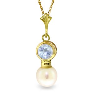 ALARRI 1.23 Carat 14K Solid Gold Necklace Aquamarine Pearl