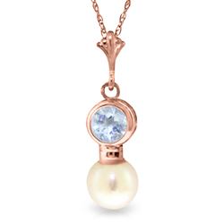 ALARRI 14K Solid Rose Gold Necklace w/ Aquamarine & Pearl