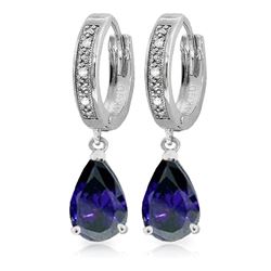 ALARRI 3.53 Carat 14K Solid White Gold Hoop Earrings Diamond Sapphire