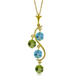 ALARRI 2.3 Carat 14K Solid Gold Necklace Natural Peridot Blue Topaz