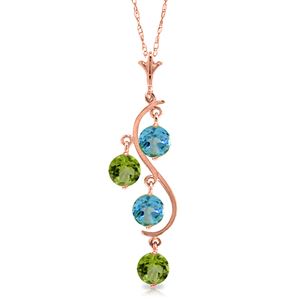 ALARRI 14K Solid Rose Gold Necklace w/ Natural Peridots & Blue Topaz