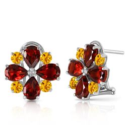 ALARRI 4.85 CTW 14K Solid White Gold French Clips Earrings Garnet Citrine