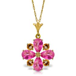 ALARRI 2.43 CTW 14K Solid Gold Necklace Natural Pink Topaz Citrine