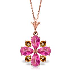 ALARRI 2.43 Carat 14K Solid Rose Gold Necklace Natural Pink Topaz Citrine