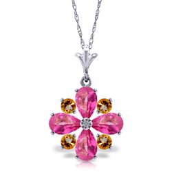 ALARRI 2.43 Carat 14K Solid White Gold Necklace Natural Pink Topaz Citrine