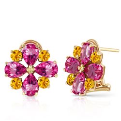 ALARRI 4.85 Carat 14K Solid Gold French Clips Earrings Pink Topaz Citrine