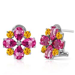 ALARRI 4.85 Carat 14K Solid White Gold French Clips Earrings Pink Topaz Citrine