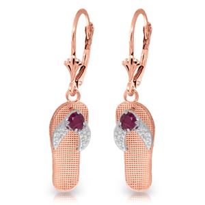 ALARRI 0.3 CTW 14K Solid Rose Gold Shoes Leverback Earrings Natural Ruby