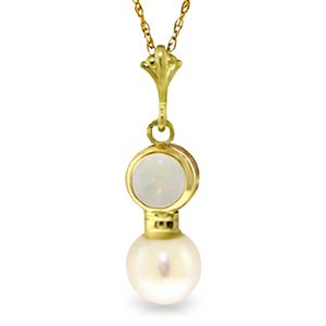 ALARRI 2.59 Carat 14K Solid Gold Necklace Natural Opal Pearl
