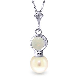 ALARRI 2.59 Carat 14K Solid White Gold Necklace Natural Opal Pearl