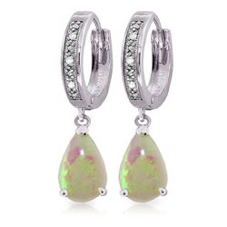 ALARRI 1.58 Carat 14K Solid White Gold Hoop Earrings Diamond Opal