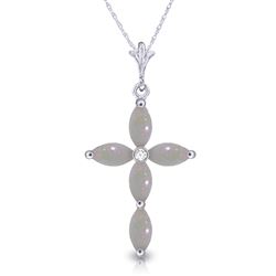 ALARRI 0.69 Carat 14K Solid White Gold Necklace Natural Diamond Opal