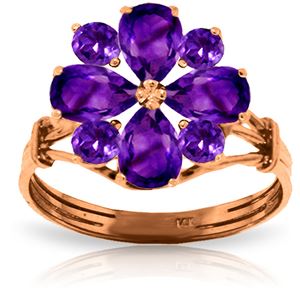ALARRI 14K Solid Rose Gold Ring w/ Natural Purple Amethysts