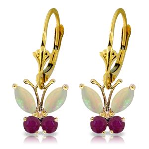 ALARRI 1.39 Carat 14K Solid Gold Butterfly Earrings Opal Ruby