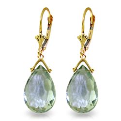 ALARRI 10.2 Carat 14K Solid Gold Leverback Earrings Briolette Green Amethyst