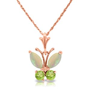 ALARRI 0.7 Carat 14K Solid Rose Gold Butterfly Necklace Opal Peridot