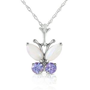 ALARRI 0.7 Carat 14K Solid White Gold Butterfly Necklace Opal Tanzanite